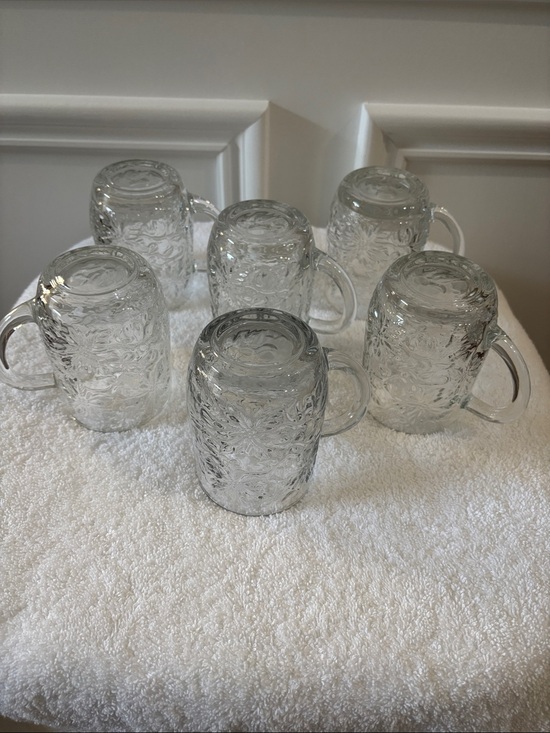 Princess House Other - Princess House Fantasia Clear Glass Etched Mugs with Poinsettia Design Set of 6